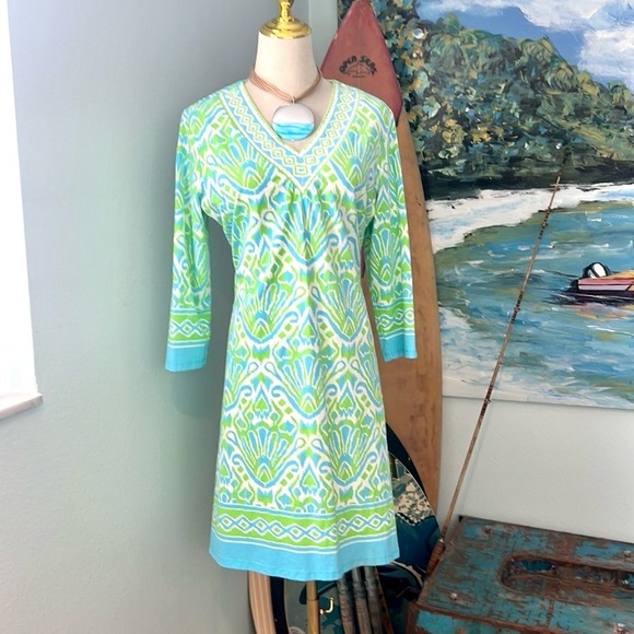 Barbara Erickson, Hannah Print Knit 3/4 Sleeve Dress, Excellent Condition,Size L - Picture 1 of 10